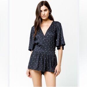NWT O'NEILL Gabriella Open Back Flutter Sleeve Romper Navy Size Small